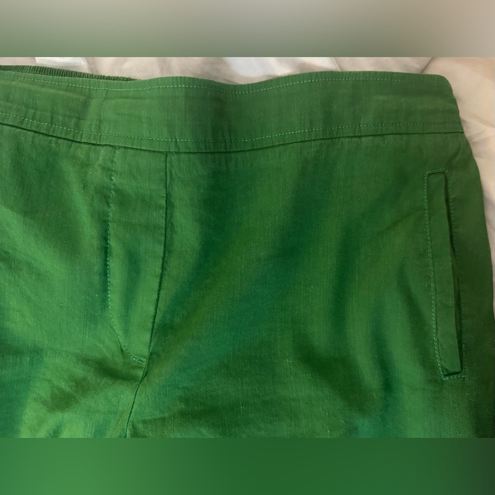 Anthropologie Cartonnier Green Linen Blend Cropped Pull On Pants Size LP - Picture 8 of 11